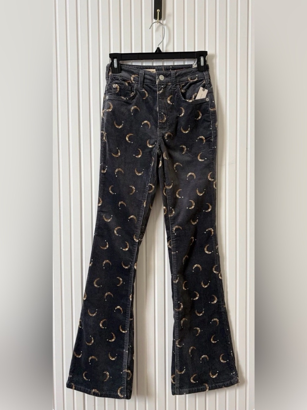 Pilcro Flare Gray Corduroy Bootcut Pants 25 Celestial Moon Whimsigoth Witchy